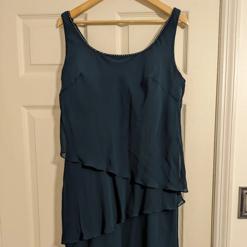 Jean De Lys Blue Dress sleeveless With asymmetrical hem size 18 (Read condition) - Picture 3 of 14